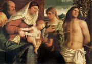 The Sacred Family with Holy Catalina, San Sebastian and an owner.the Holy Sebastiano del Piombo